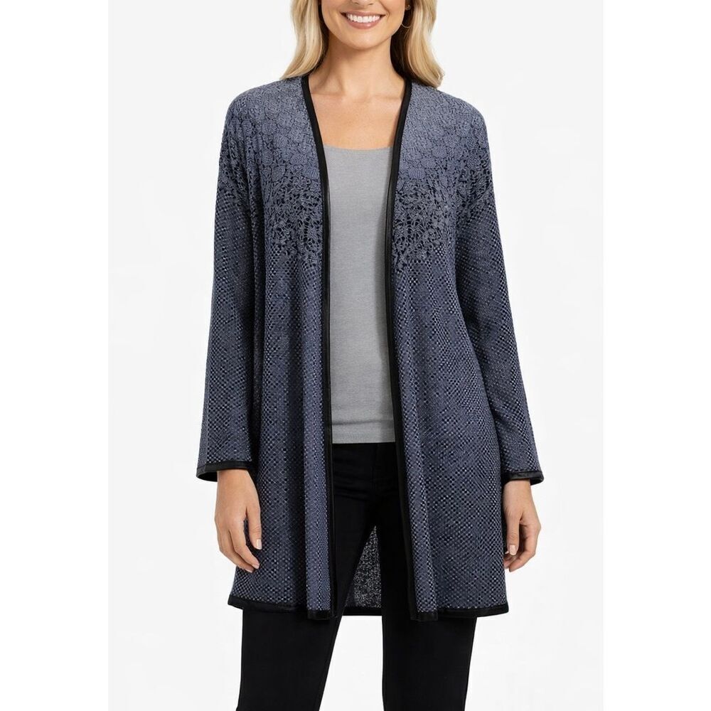 Nic & Zoe blue knit ombre long cardigan sweater small